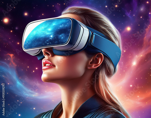 Excited Woman in VR Glasses Portrait