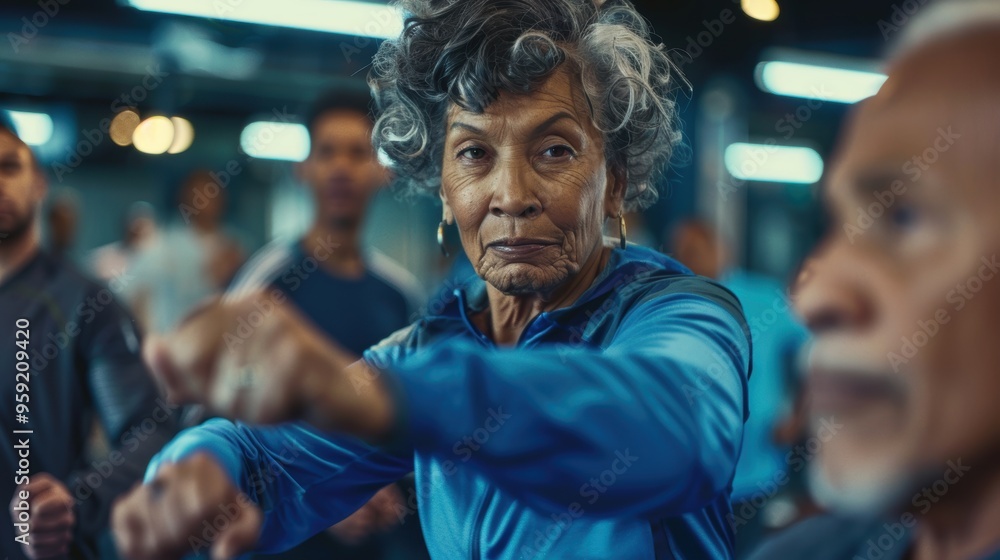 Elderly women stretching with a personal trainer before a wellness workout in a studio. Health and warm-up exercises for senior friends guided by a male coach in a gym Elderly women stretching with a personal trainer before a wellness workout in a studio. Health and warm-up exercises for senior friends guided by a male coach in a gym