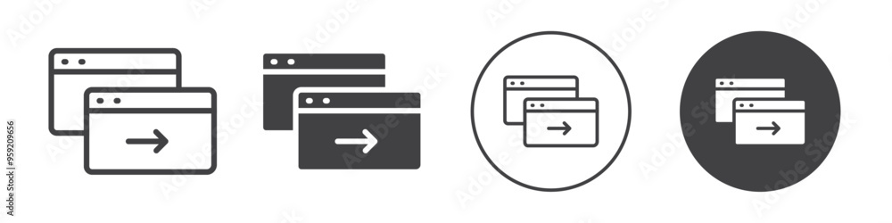 Two web pages side by side with an arrow icon Vector logo outline Two web pages side by side with an arrow icon Vector logo outline