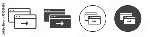 Two web pages side by side with an arrow icon Vector logo outline