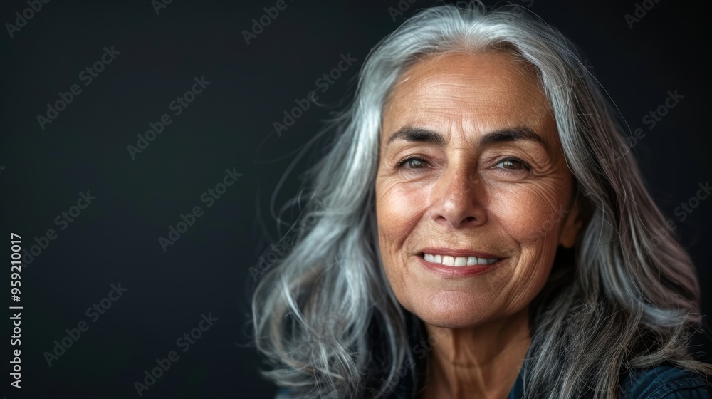 Stylish portrait of an appealing mature woman against a dark background. Fashion and editorial theme Stylish portrait of an appealing mature woman against a dark background. Fashion and editorial theme