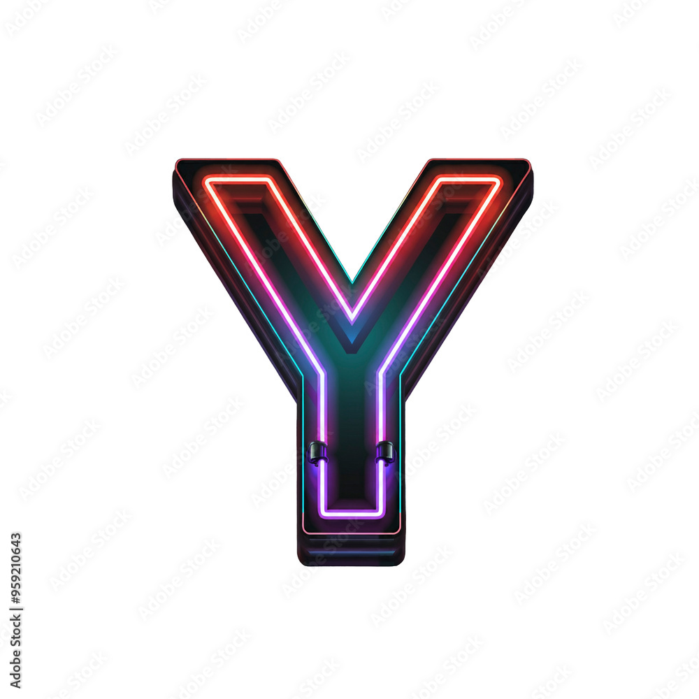 A vibrant neon letter Y emits colorful lights in transparent background A vibrant neon letter Y emits colorful lights in transparent background