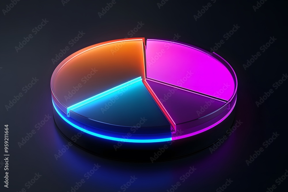 Neon Pie Chart with Orange, Blue, and Pink Sections Neon Pie Chart with Orange, Blue, and Pink Sections