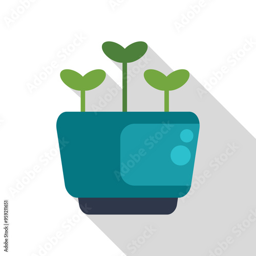 This vector illustration features a modern smart pot growing young plants, perfect for projects related to technology and home gardening