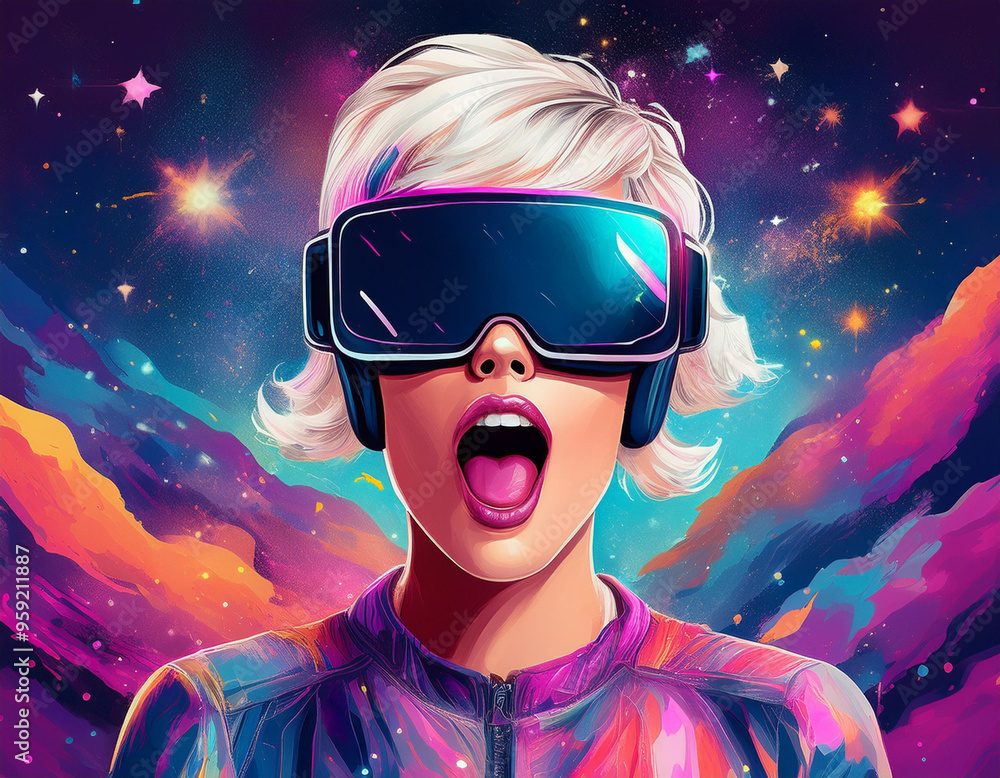 Excited Woman in VR Glasses Portrait Excited Woman in VR Glasses Portrait