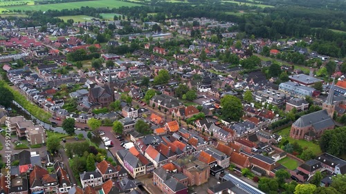  Aerial panorama around the old town of city Kollum on a cloudy summer day in the Netherlands
 photo