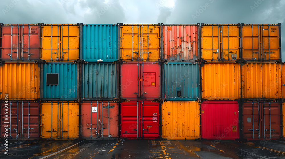 Fototapeta premium Stack of Colorful Shipping Containers Photo