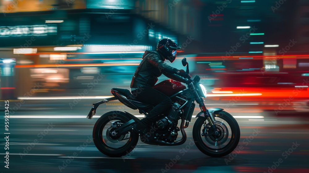 man with helmet and black vest driving a motorcycle on the ROAD WITH SWEEPING EFFECT man with helmet and black vest driving a motorcycle on the ROAD WITH SWEEPING EFFECT