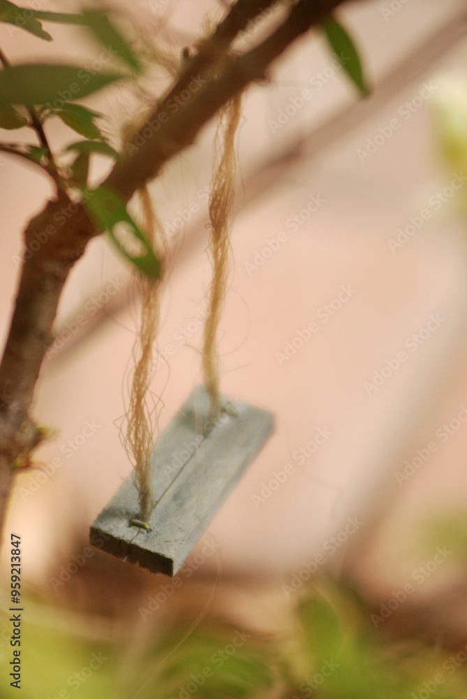 swing on branch, closeup in miniature swing on branch, closeup in miniature