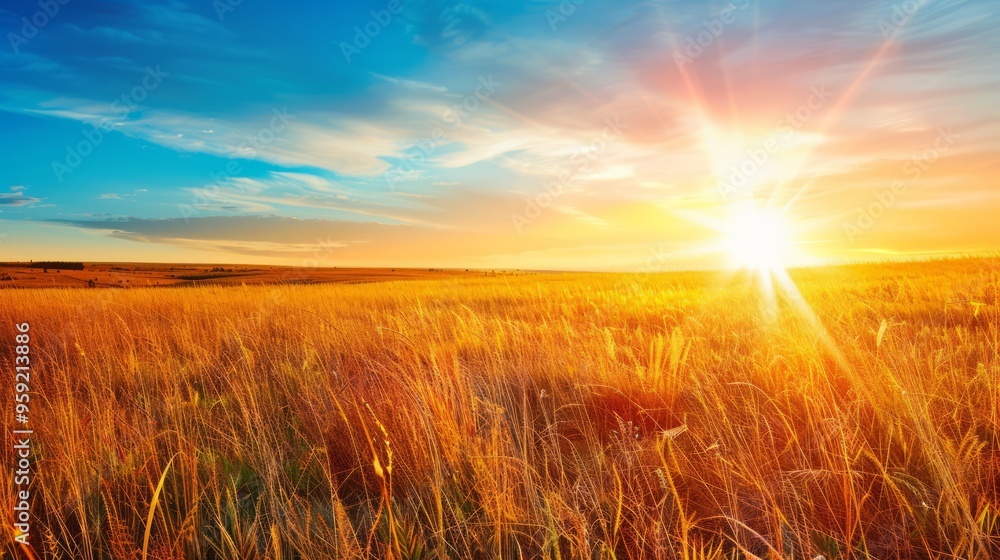 vast golden field illuminated by the warm light of the setting sun, with gentle breezes moving through the tall grass, creating a serene and peaceful atmosphere, with copy space for text vast golden field illuminated by the warm light of the setting sun, with gentle breezes moving through the tall grass, creating a serene and peaceful atmosphere, with copy space for text