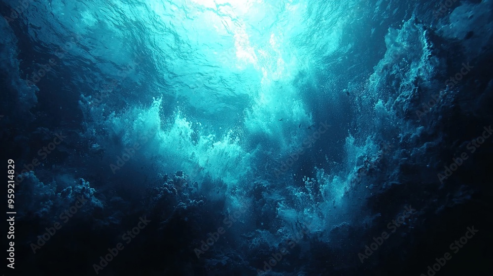 Obraz premium A watery expanse filled with countless air bubbles beneath the surface, bathed in illumination from below