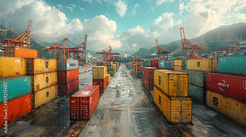 Shipping Container Terminal - Industrial Landscape Photo