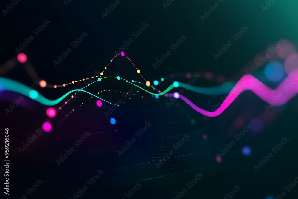 Abstract Neon Lines and Dots on a Black Background Abstract Neon Lines and Dots on a Black Background