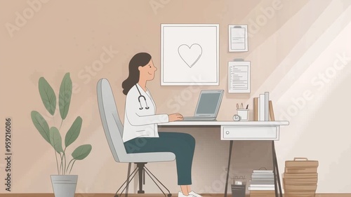 doctor woman sitting on a chair and working on laptop