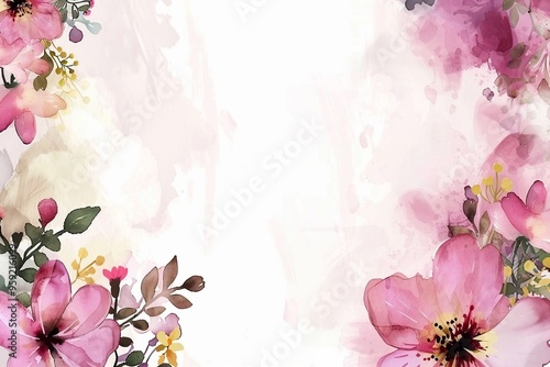 Watercolor floral painted pattern frame with empty space for design. Elegant flowers and leaves. AI generating