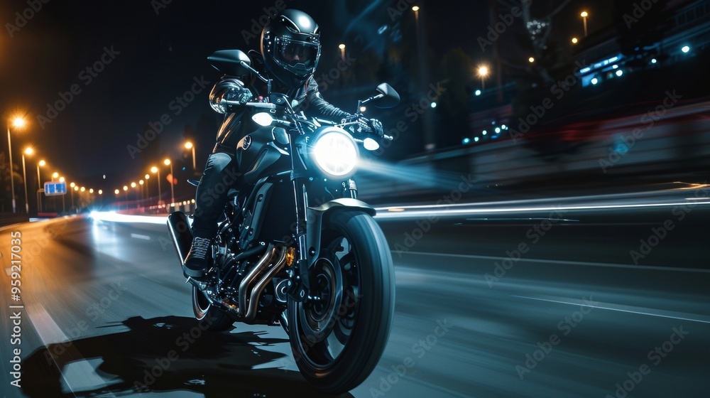 man with helmet and black vest driving a motorcycle on the ROAD WITH SWEEPING EFFECT man with helmet and black vest driving a motorcycle on the ROAD WITH SWEEPING EFFECT