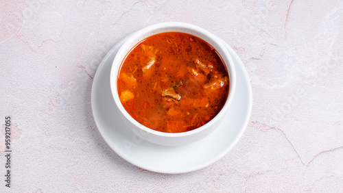 Ukrainian borscht soup bowl isolated photo