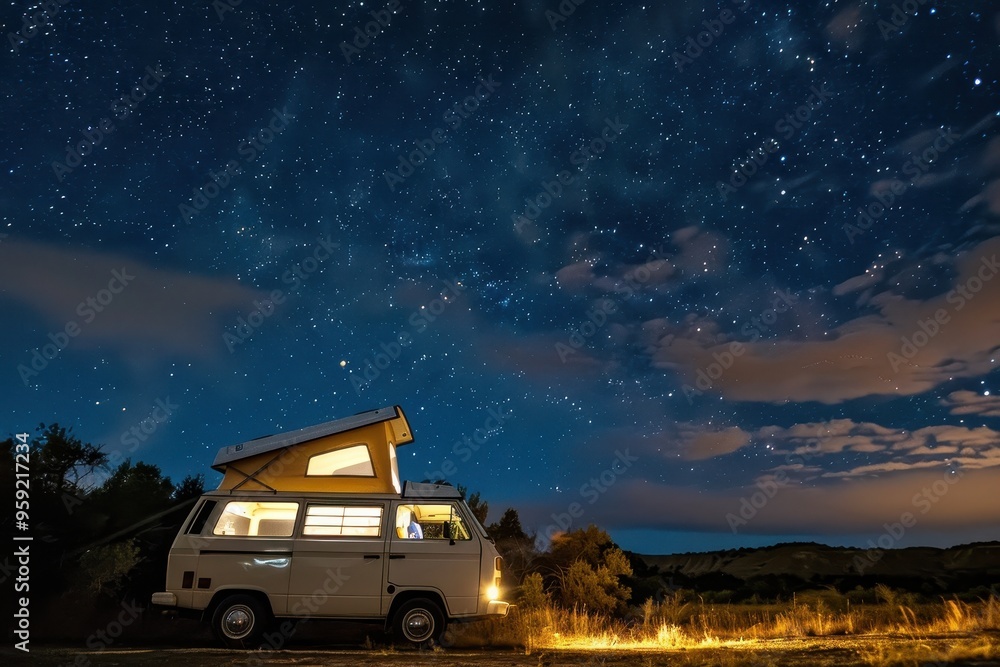 a camper van parked under a starry sky camper van parked under a starry night sky ready for an adventure a camper van parked under a starry sky camper van parked under a starry night sky ready for an adventure