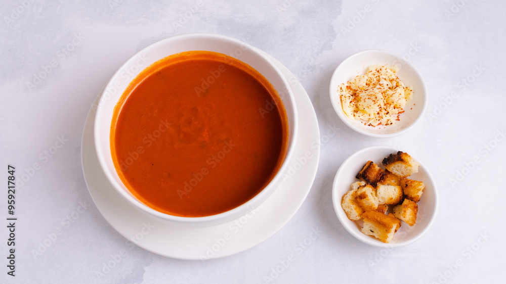 Tomato soup bowl with crackers Tomato soup bowl with crackers