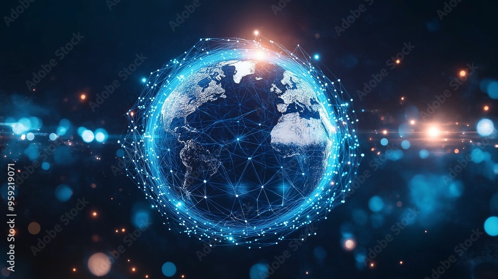 Obraz premium A futuristic digital rendering of the Earth surrounded by glowing network connections.