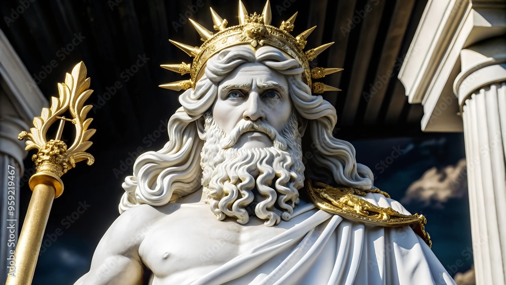 Ancient statue of Zeus Greek god of thunder intricately carved and made from marble Ancient statue of Zeus Greek god of thunder intricately carved and made from marble