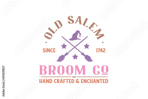 Old Salem broom co, Halloween Witch SVG typography T shirt design