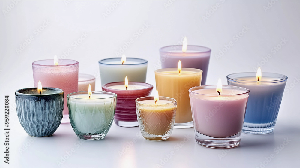Bunch of luxury and aromatic candles isolated on white background Bunch of luxury and aromatic candles isolated on white background