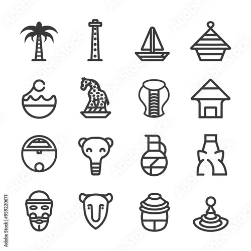 A Set of Line Icons Depicting Various Objects and Concepts