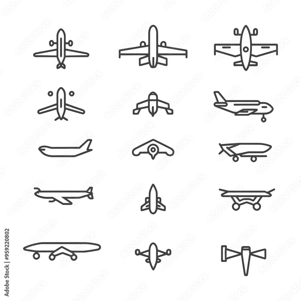 Airplane Icons in a Simple Line Style Airplane Icons in a Simple Line Style