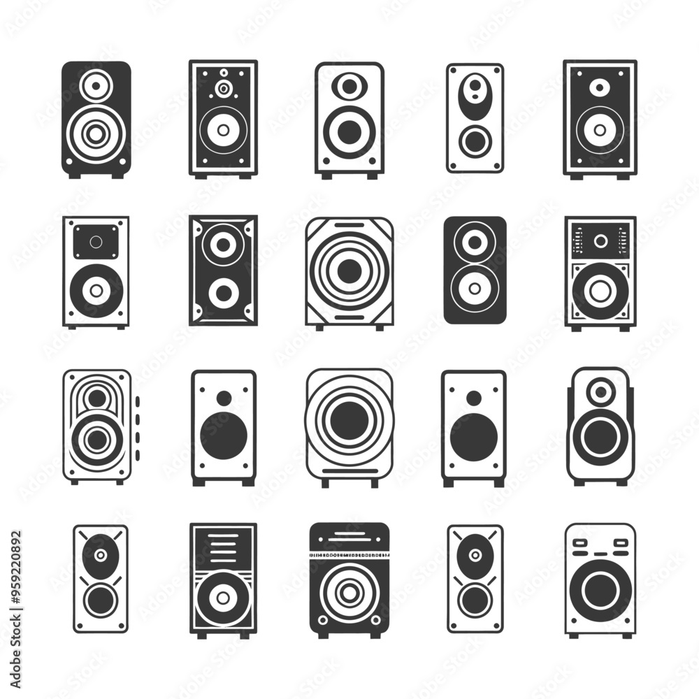 A Collection of Black and White Speaker Icons A Collection of Black and White Speaker Icons