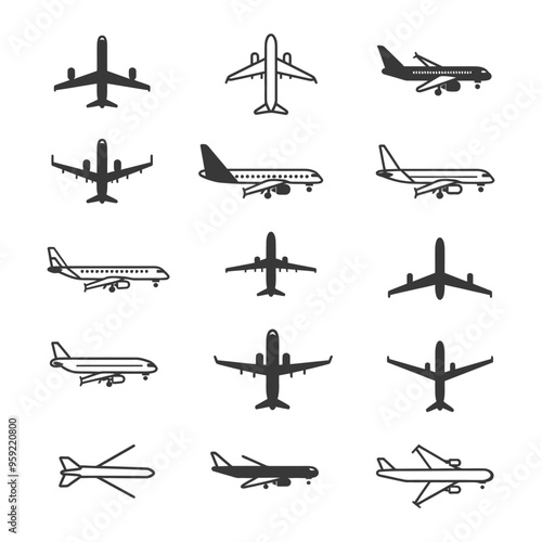 A Collection of Airplane Icons in Different Viewpoints