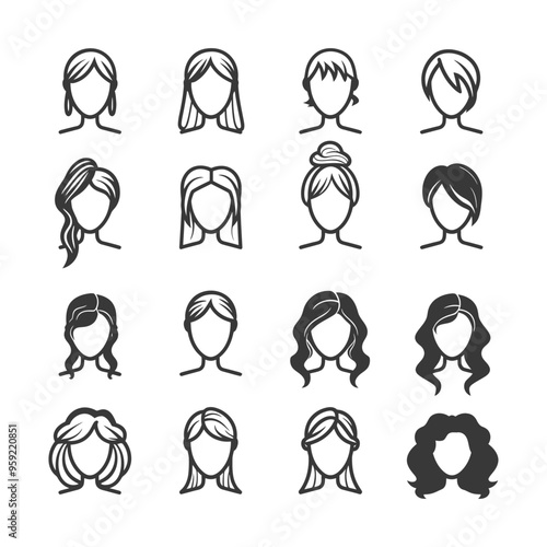 Collection of Female Hairstyles with Faceless Silhouettes
