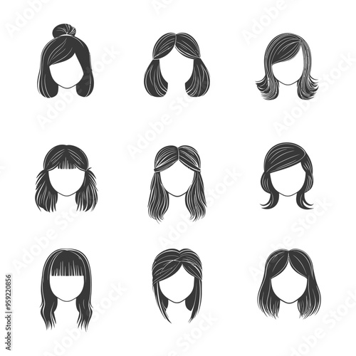 Nine Different Hairstyles for Women Illustrated in Black and White