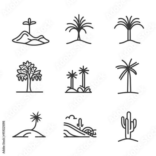 Line Drawings of Desert Plants and Landscapes