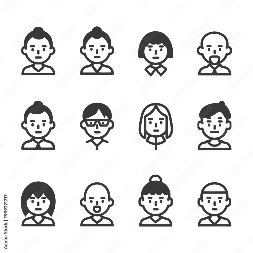A Set of Twelve Diverse Human Profile Icons A Set of Twelve Diverse Human Profile Icons