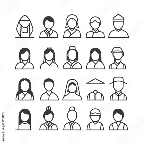 Collection of Diverse People Icons with Traditional Headwear