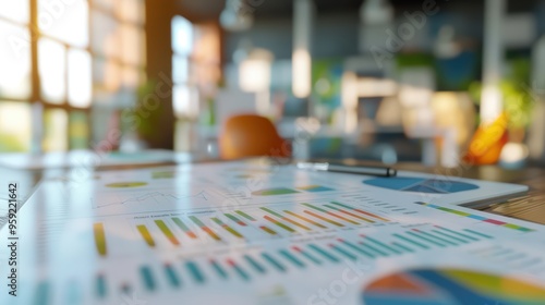 Wallpaper Mural A close-up view of analysis reports with colorful graphs on a desk in a modern office, capturing data insights and productivity. Torontodigital.ca