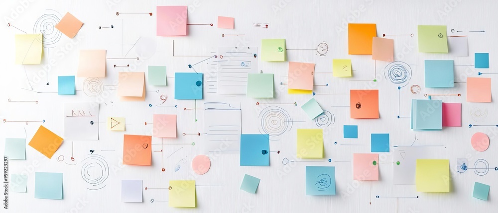A creative brainstorming session with sticky notes and diagrams, emphasizing the role of discovery in achieving business success A creative brainstorming session with sticky notes and diagrams, emphasizing the role of discovery in achieving business success