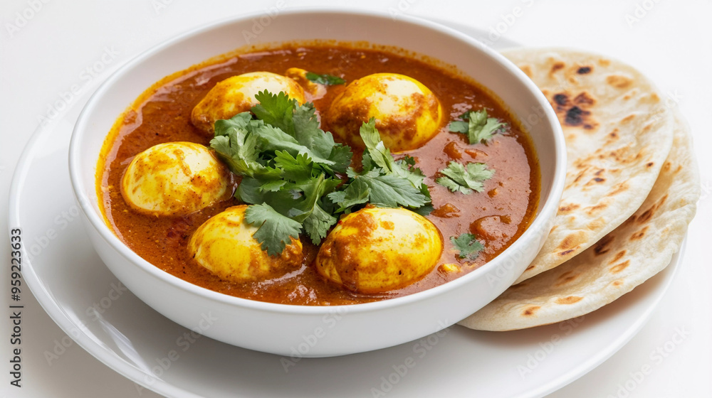 Egg curry indian style garnished with coriander and served with chapati Egg curry indian style garnished with coriander and served with chapati