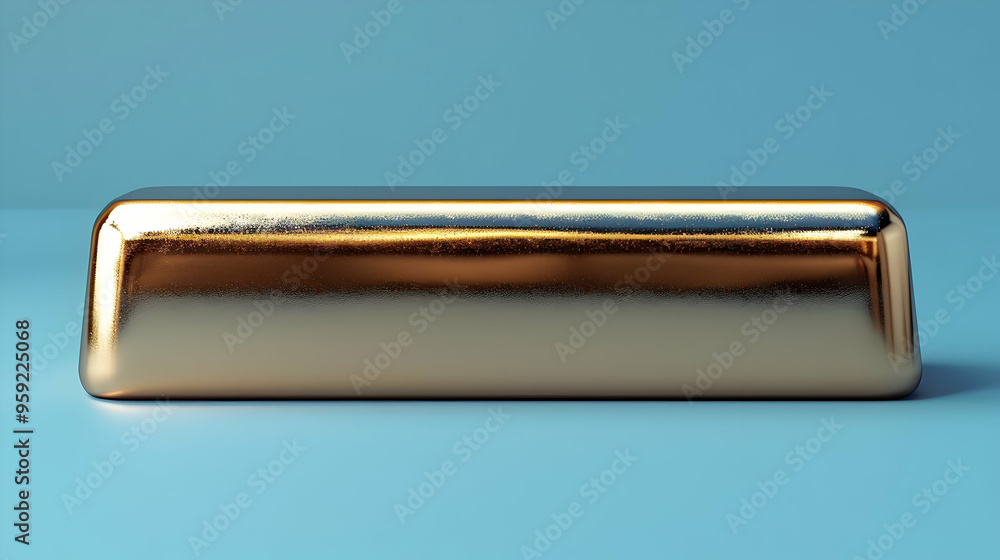 Gold Bar 3D Render on Blue Background Gold Bar 3D Render on Blue Background