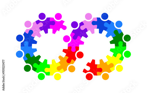 Abstract teamwork people. Infinity gear puzzle concept vector isolated on white background.	
