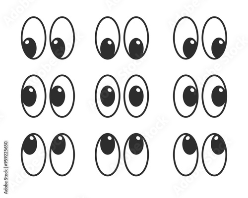 set of Vector cartoon style eyes
cartoon eyes looking in all directions
set of eyes for animation
eye emoji vector