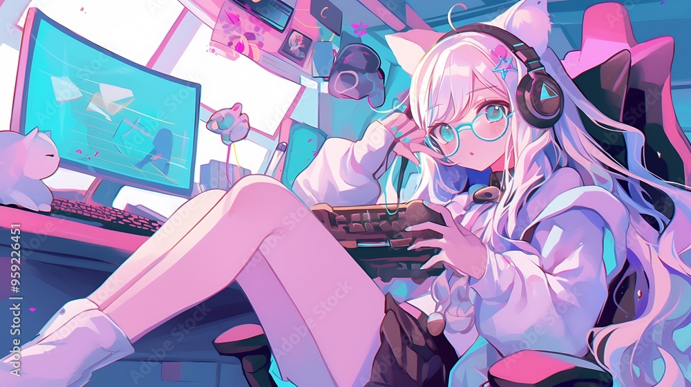 Fototapeta premium streamer anime girl