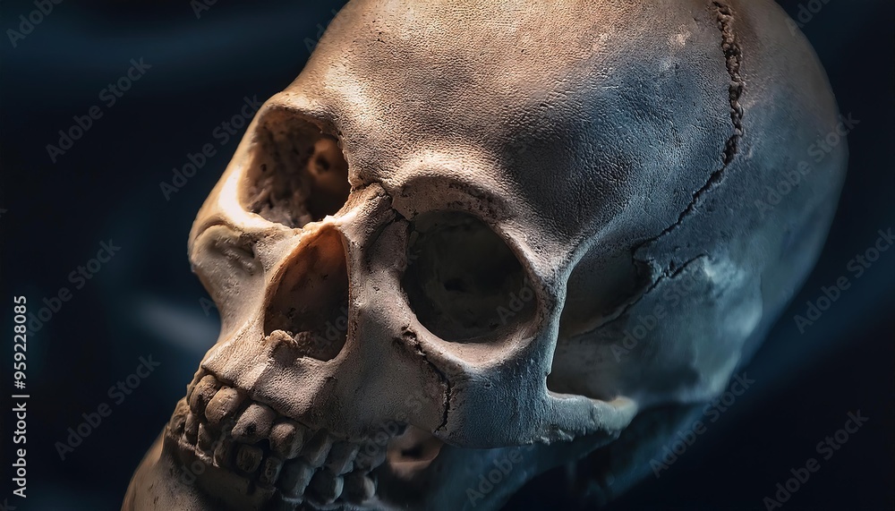 Obraz premium Human Skull Close-Up: Anatomy and Texture Study