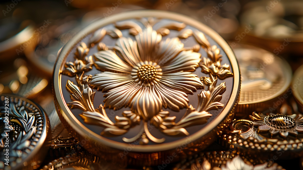 Golden Flower Embossed Design Illustration Golden Flower Embossed Design Illustration