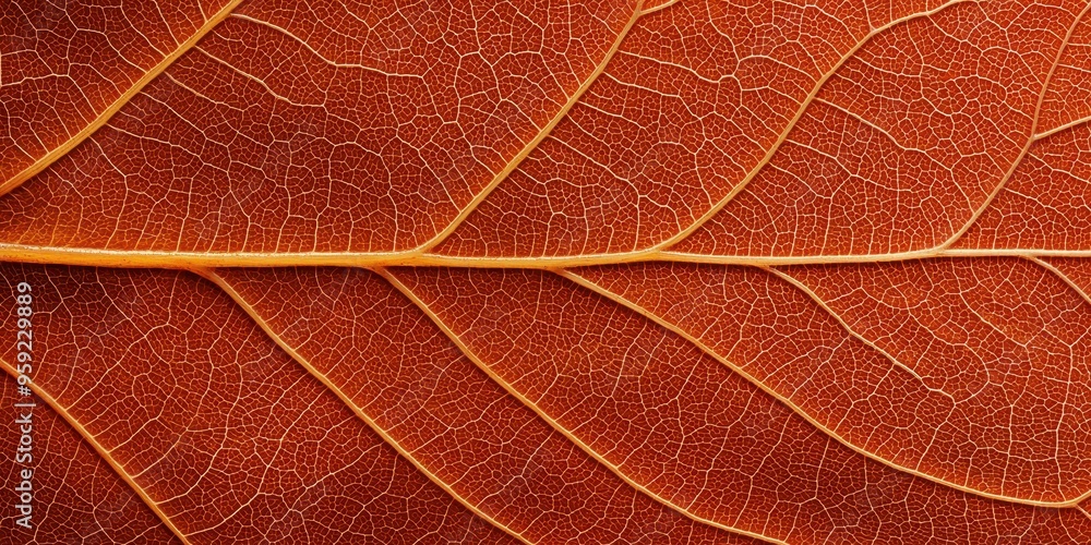 Obraz premium Closeup of Autumn Leaf Veins Red and Orange Texture Nature Background