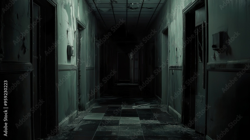 Abandoned Dark Corridor with Debris Abandoned Dark Corridor with Debris