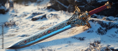 3D illustration of a sword as gaming equipment
