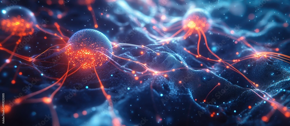 3D illustration showcasing a digital network background with deep learning machines data cloud storage neural science and a futuristic technology system connecting cells and neurons 3D illustration showcasing a digital network background with deep learning machines data cloud storage neural science and a futuristic technology system connecting cells and neurons