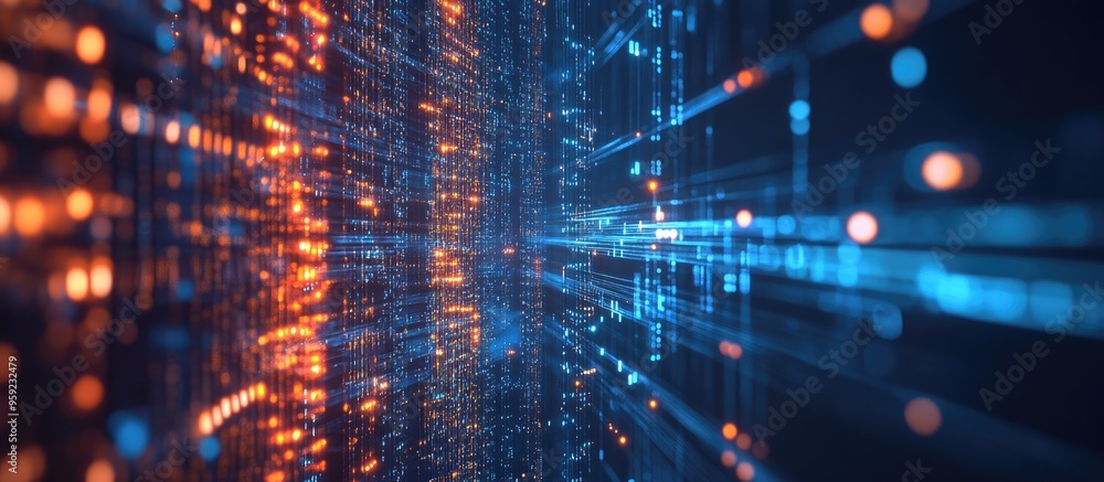 Futuristic data stream technology with neon lines Abstract dark blue backdrop highlighting 3D streaming and cyber complex data visualization Futuristic data stream technology with neon lines Abstract dark blue backdrop highlighting 3D streaming and cyber complex data visualization